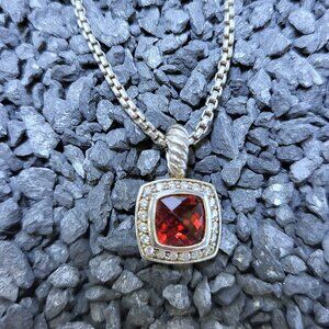 David Yurman Albion Petite Garnet & Diamond Pendant 17" w/ box